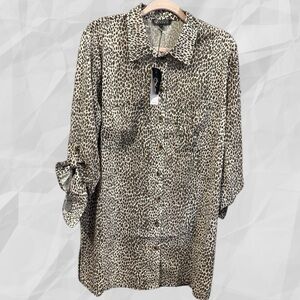 Cheetah Print Button Front Shirt Dress in Khaki